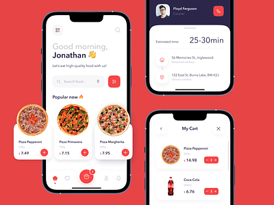 Online food ordering app | Lazarev. agency app application cart checkout concept courier delivery design food list mobile navigation order phone pizza tracking ui ux