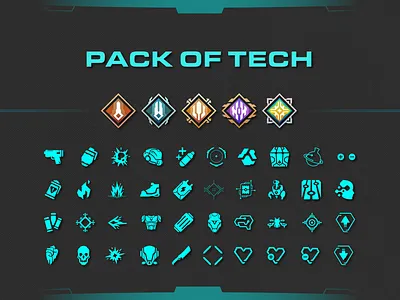Pack of Tech cyberpunk flat gaming graphic design icon illustration military minimal modern technology technology icons ui ux vector