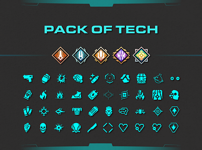 Pack of Tech cyberpunk flat gaming graphic design icon illustration military minimal modern technology technology icons ui ux vector