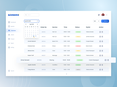 Barbers - Customers Page UI Design barbell clean ui customers dashboard app dashboard design dashboard ui saas barber app saas design ui design uidesign uiuxdesign uixdesign webdesign website design