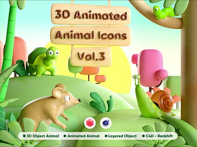 3D Animated Animals Vol. 3 3d animation icons illustration motion graphics