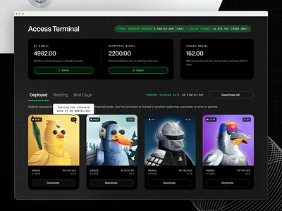 Dronies Staking Dashboard bitcoin dashboard dronies eth holder interface nft nfts product product design solana staking token ui uiux ux wallet web web design web3