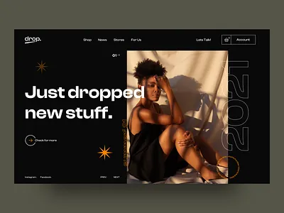 drop - Main Screen UI Concept (Dark Version) agency brand clothes creative design designer minimal models sales shop shopify shopping ui ux web design