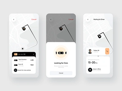 🚖 Ride Sharing app Ui animation app ui cancel clean clean app design design minimal mobile app modal payment pop up ride ride sharing saber saber ali sharing tab uber ui waiting