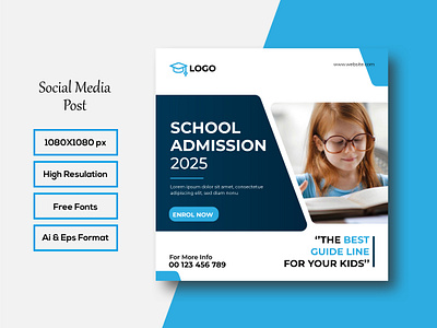 School Admission Social Media Post Template admission back to school banner design education educational facebook instagram instagram post template media minimalistic