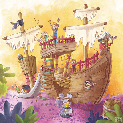 Piratesboat - children's book illustration children book illustration illustration mixedmedia pencils photoshop photoshopart watercolor illustration watercolour