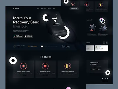 Velarium - Crypto Wallet Recovery App Landing Page bitcoin blockchain coin concept crypto cryptocurrency dark design desktop digital elegant metaverse mobile app landing page nft page token ui ux wallet website