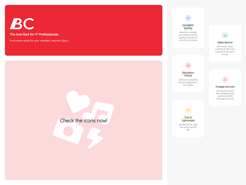 BC-Font website: Redesign (1/3) font icon iconfont landing typography ui website