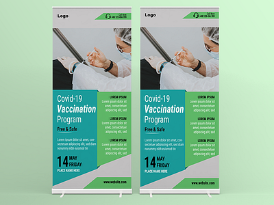 Covid-19 Coronavirus Vaccination Roll Up Banner Vector Tempalte coronavirus covid19 design flyer template health illustration roll up banner vaccination vector vector illustration vector template