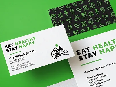 Cafe Gluck Business Stationery brand design brand identity branding mockup cafe branding food branding icon set logo minimal visual identity