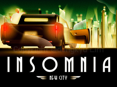 Insomnia - New City architecture art deco atmospheric city illustration mood new york night poster vintage