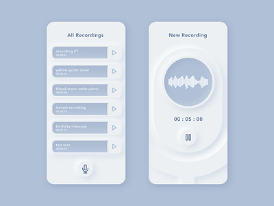 Voice Recording Mobile UI digital art figma mobile ui neo morphism neomorphic neomorphic ui neomorphism neomorphism ui recording ui ui ui design ui ux uidesign uiux voice recording voice recording mobile ui voice recording ui voice ui