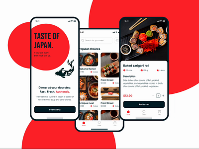 Japanese Restaurant Mobile App Concept application asian asian cuisine branding clean design food app food delivery illustration ios japanese menu prototype ramen restaurant sushi taste of japan typography ui ux