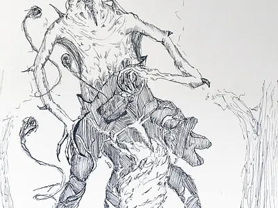 Blessing of Bane black and white character design concept art creature design eldritch fantasy rpg sketch work