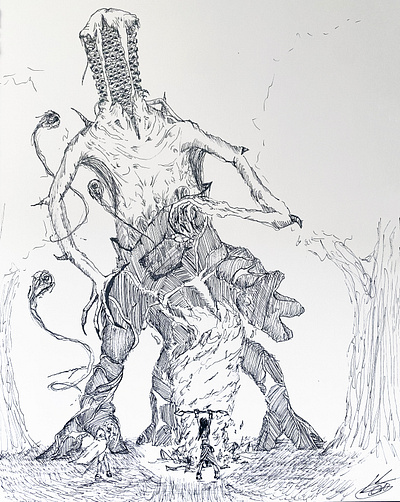 Blessing of Bane black and white character design concept art creature design eldritch fantasy rpg sketch work