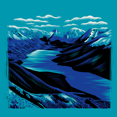 Alaska adventure alaska blue camp climbing clouds cold hike illustration landscape mountains nature river snow travel wild