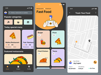 Food Delivery and track order ios app app ui delivery app fastfood figma food app iosapp mobile app design mobile ui restaurant app sketch tracking app uidesign uiuxdesign
