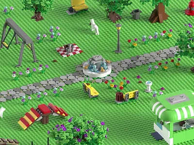 Lego World 3d 3d animation animation cars design lego modelling mograph motion motion design motion graphics park rendering traffic trees