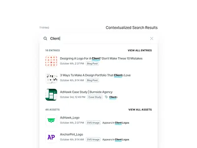 Contentstack CMS Design System - Contextualized Search cms content management cursor default dropdown filter focus global hover input interaction project management redesign search selected text typing ui update ux