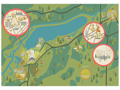 Chernobyl Exclusion Zone. Information map chernobyl colourful dani maiz exclusion zone illustrated map illustration map nuclear nuclear disaster power plant prypyat reactor tour