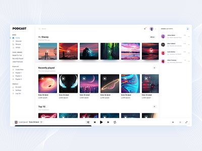 Podcast Streaming Dashboard apple design live music play playlist podcast radio song spotify streaming ui uidesign uiux ux web