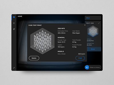 Fuse 1 UI 3d printer 3d printing branding dark mode design diagram formlabs icon illustration interface