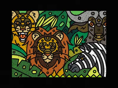 African Wildlife animal animal illustration artwork buffalo design digital art digital illustration ecosystem geometric illustration illustration art lions nature poster poster a day poster art print thick lines vector art zebra
