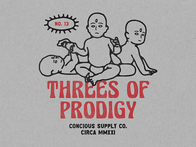THREES OF PRODIGY babies baby trio vintage vintage design vintage logo