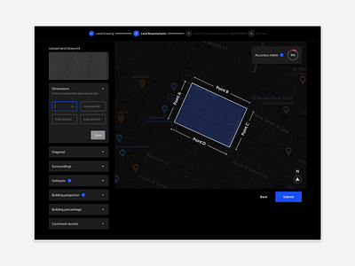 Dashboard UI architecture dashboard dimensions input fields land requirements map project real estate residential stepper ui design uiux ux