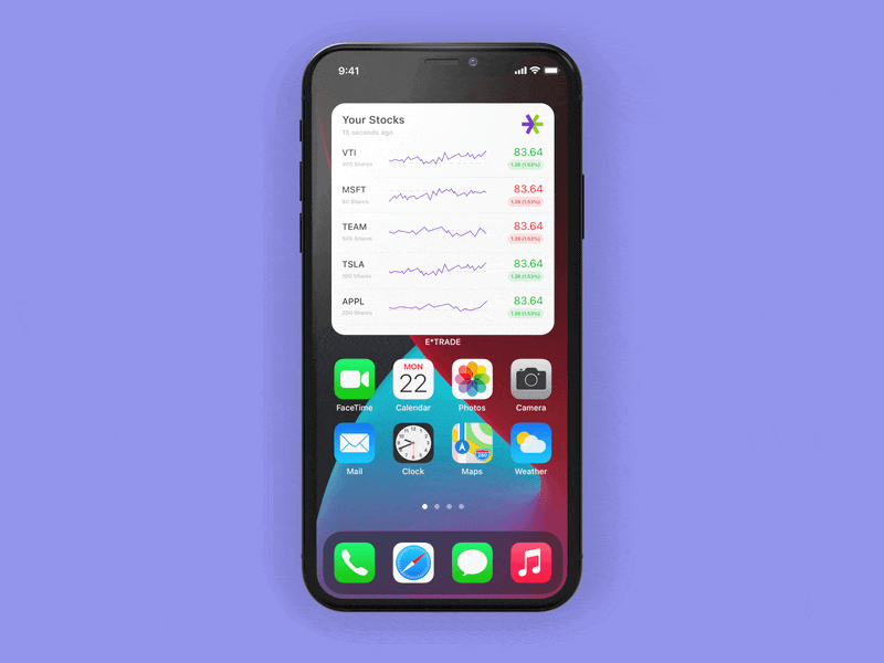 Etrade Stock Trading Widget Concepts app design design fintech graphic ios iphone productdesign stocks ui ux website websites widgets