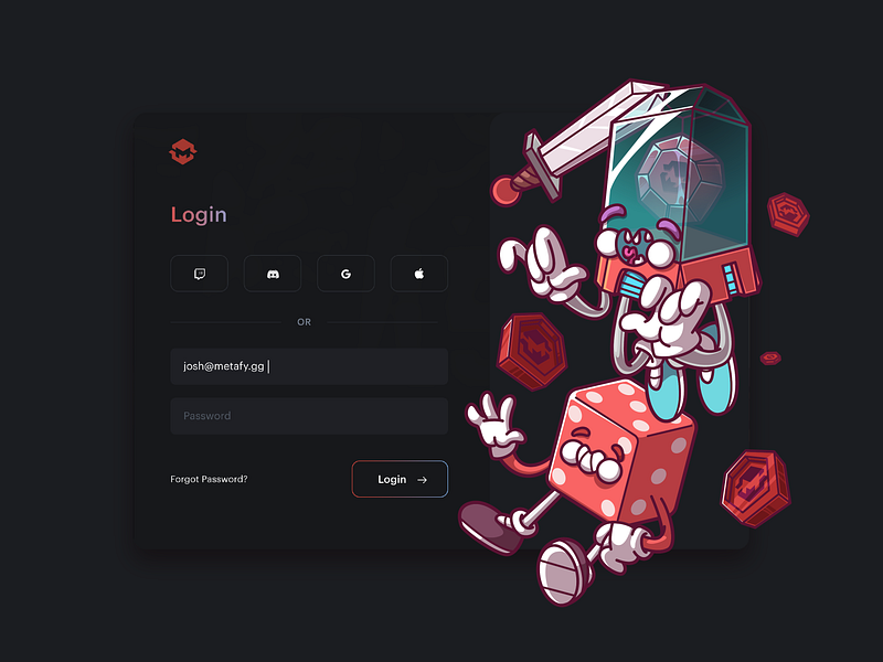 Login Screen of Metafy. brazil character color cool fun illustration sao paulo thunder rockets ui ux