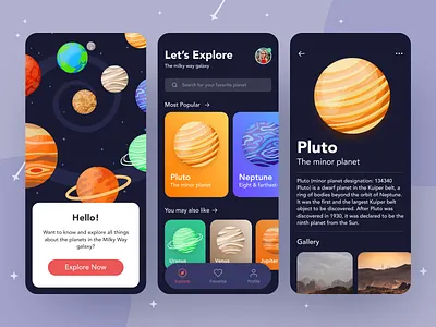 Planet Mobile App concept dark mode exploration galaxy ios app design mobile app planet app planets ui concept ui design ui ux