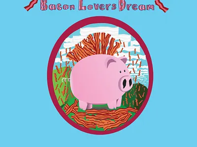 Bacon Lovers Dream bacon crispy cute design digital art dream flat food ham hungry pig illustration illustrator obsession pig piggy bank pink pork porky vector