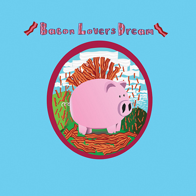 Bacon Lovers Dream bacon crispy cute design digital art dream flat food ham hungry pig illustration illustrator obsession pig piggy bank pink pork porky vector