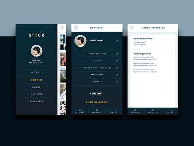 Menu & Account Screen for Election Tracking App