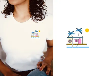 Summer on the boathouse boathouse flat illustration illustrator linework miguelcm palm playoff scene stickermule summer