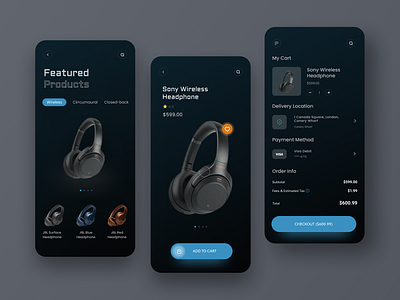 Shopping Cart blue clean dailyui dailyuichallenge dark mode headphone mobile design product design shopping shopping app shopping cart