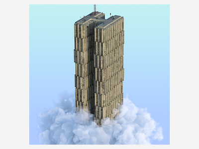 H 3d abstract architecture art brutalist building cloud design digitalart houdini illustraion letter redshift3d sky skyscraper