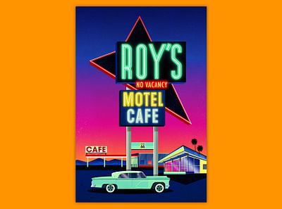 Roy's Motel 1950s amboy california desert drawing fan art illustration motel motel sign neon neon sign no vacany print retro route 66 roys sunset sunsets vector