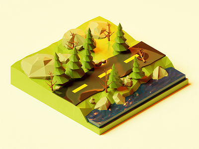 Forest road 3d art 3d modeling blender 3d blender3d blender3dart dribble dribble shots illustration low poly lowpoly nft nftart uiillustration