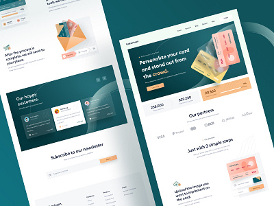 Custom credit card landing page design 🔥 3d card chat creditcard custom dashboard desktop form green header illustration landing mobile money onboarding orange profile shadow wallet website