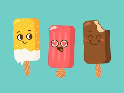 Summer Popsicles character character design chocolate drawing hand drawn heat ice cream illustration illustrator mango minimal popsicle strawberry summer vanilla vector