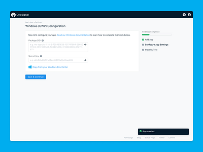 OneSignal Windows SDK Setup Redesign configure notification notifications onesignal progress progress bar progressbar redesign setup uwp ux web windows windows 10