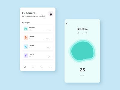 WFH Exercise App app design clean exercise healthy mindfulness mobile ui user experience ux workout
