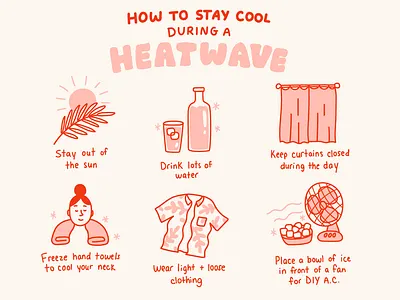 Heatwave tips heat dome heatwave hydration icons illustration infographic pink red safety self care summer