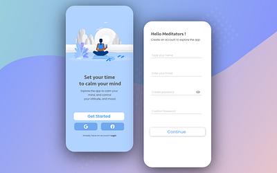 meditation app login screens design flat illustration meditation app minimal typography ui ux