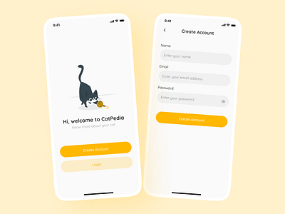 Sign Up Screen animal app cat clean create account dailyui dailyuichallenge day001 figma illustration minimal mobile mobile app design mobile design sign up signup ui ui design ux ux design