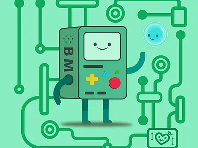 BMO & Bubble adobe adobe illustrator adventure time art artwork bubble cartoon character digital digital art digitalart drawing game green illustration