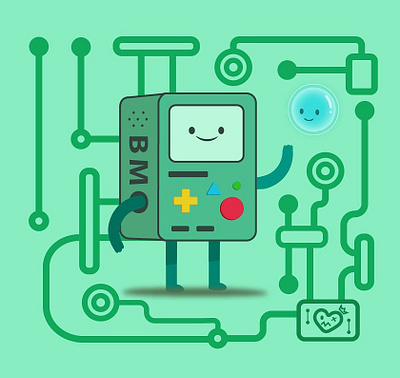 BMO & Bubble adobe adobe illustrator adventure time art artwork bubble cartoon character digital digital art digitalart drawing game green illustration