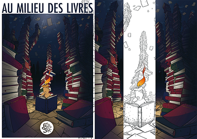 Au milieu des livres création illustration livre photoshop